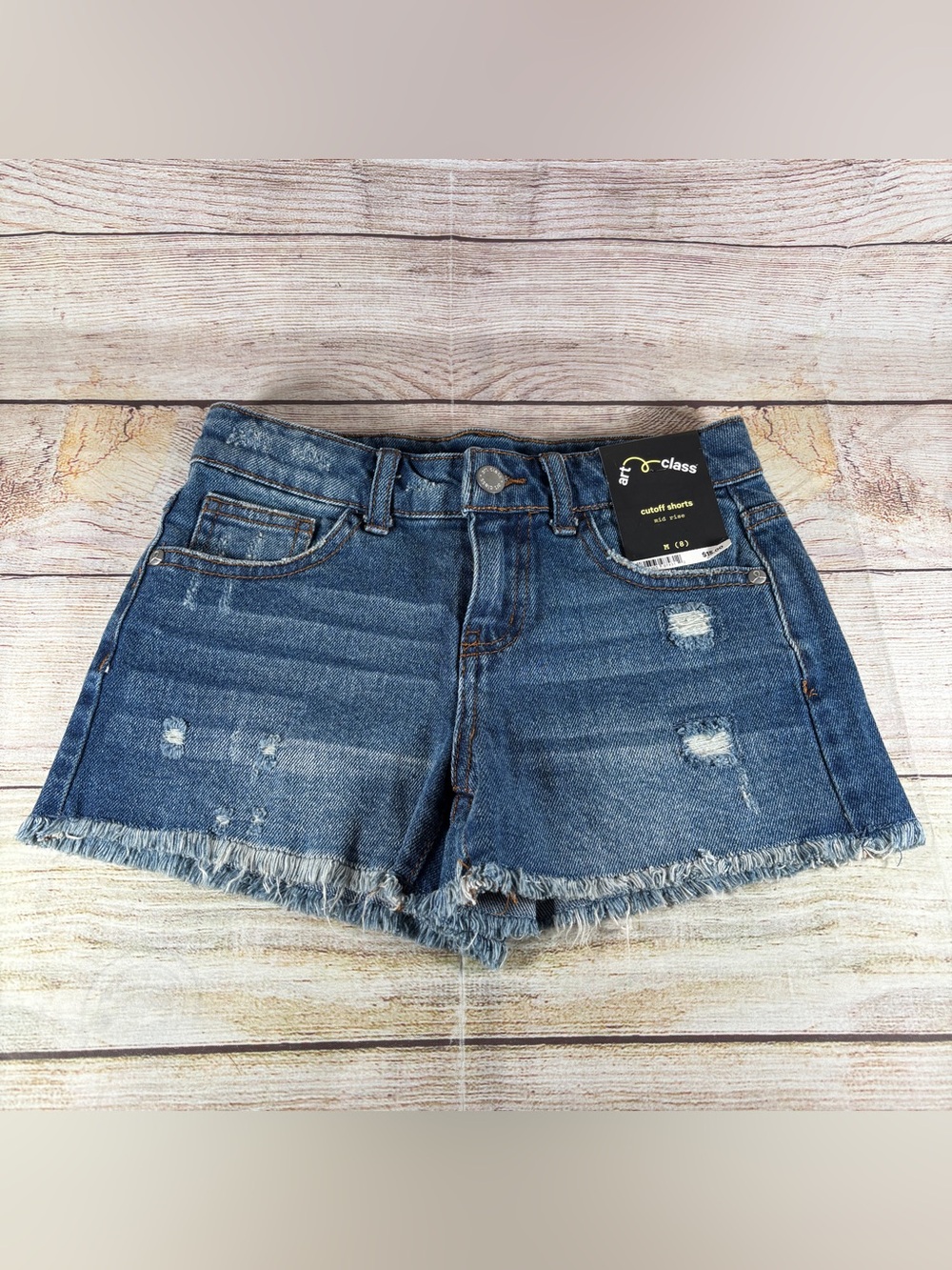 NWT Art Class Girls Size Medium 8 Mid Rise Distressed Cutoff Denim Shorts Blue